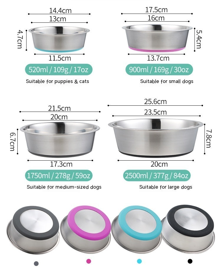 Ciotola per Animali in Acciaio Inox con Base in Silicone – Perfetta per Cibo e Acqua, per Cani e Gatti