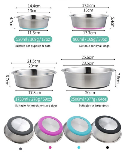 Ciotola per Animali in Acciaio Inox con Base in Silicone – Perfetta per Cibo e Acqua, per Cani e Gatti