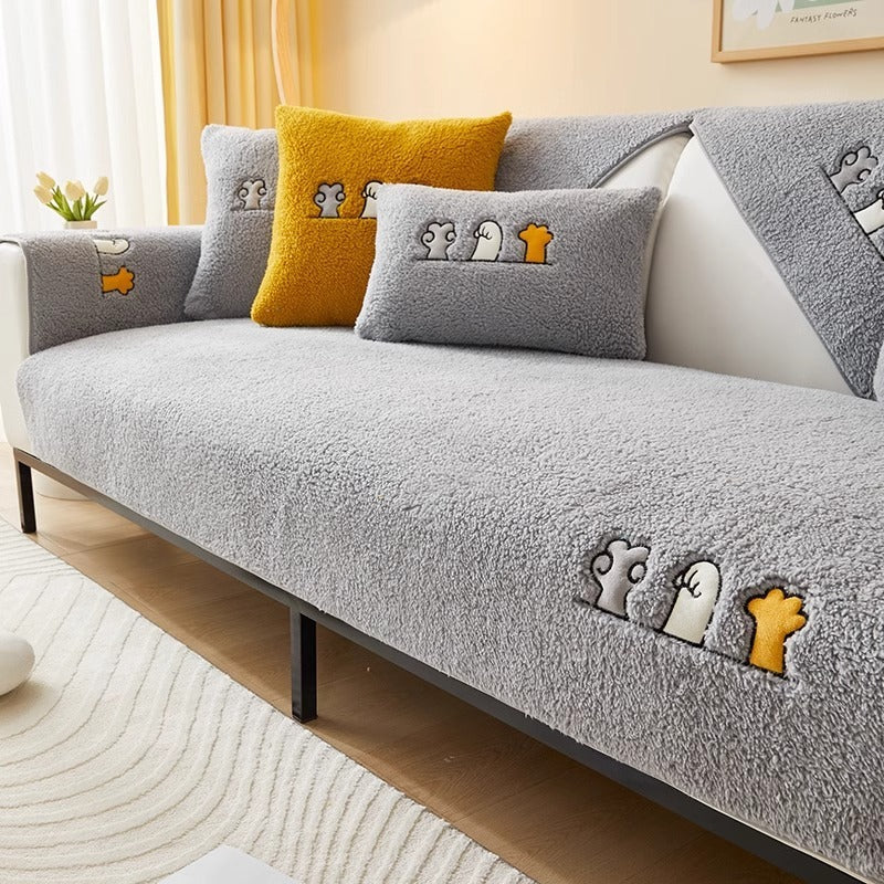 Copertura Per Divano Antiscivolo in Peluches - Motivo Zampa di Gatto