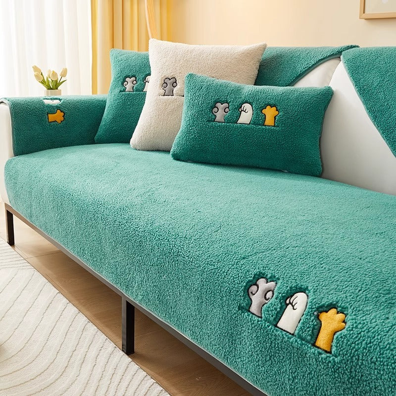 Copertura Per Divano Antiscivolo in Peluches - Motivo Zampa di Gatto
