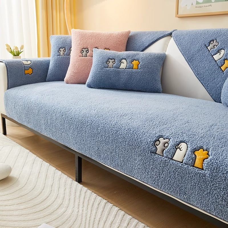 Copertura Per Divano Antiscivolo in Peluches - Motivo Zampa di Gatto