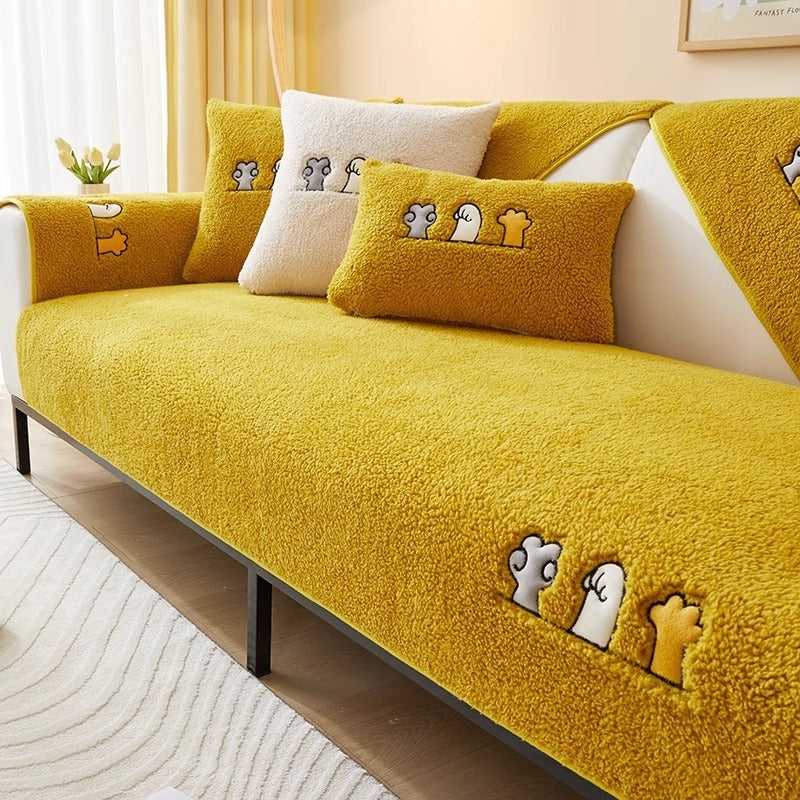 Copertura Per Divano Antiscivolo in Peluches - Motivo Zampa di Gatto